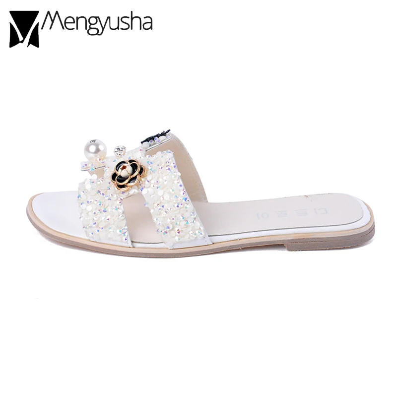 Яркая бижутерия обувь с украшением в виде кристаллов шлепанцы ручной работы