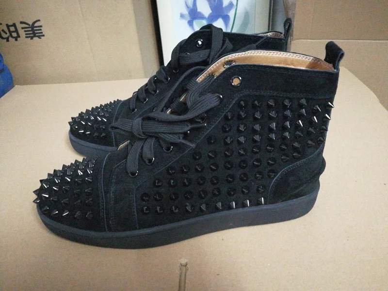 SHOOEGLE/большие размеры 39-47; chaussure homme; мужские замшевые стильные кроссовки с шипами; мужская обувь с высоким берцем; ботильоны на платформе с заклепками; цвет красный, синий