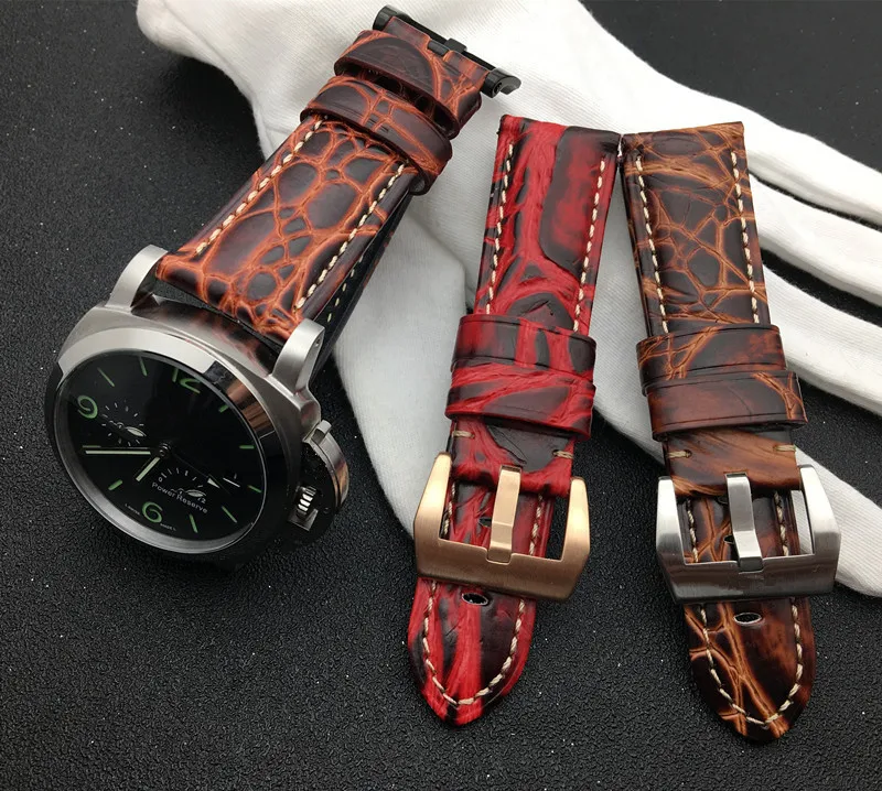 Brand quality rock grain real Genuine leather Watchband 24mm Watch Band For Panerai strap for PAM111/386/441 Buckle 44m tools | Наручные