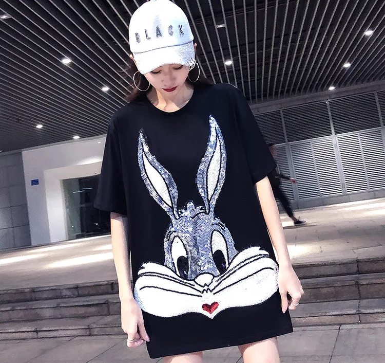Харадзюку женские рубашки Bugs Bunny Sequin уличная хлопковая Высококачественная Корейская одежда повседневные длинные женские рубашки