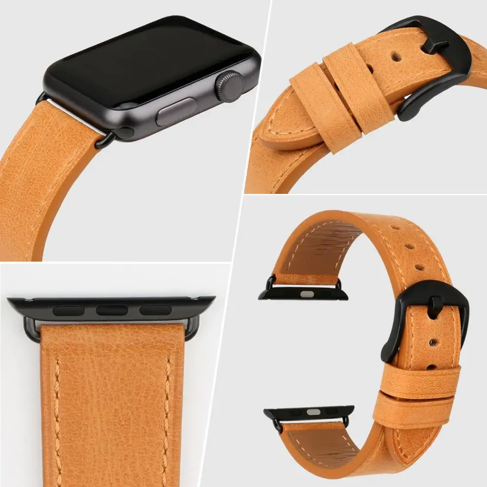 Ремешок для часов MAIKES из натуральной кожи браслет Apple Watch Series SE 6 5 4 3 2 iWatch Band 42 мм 38 44