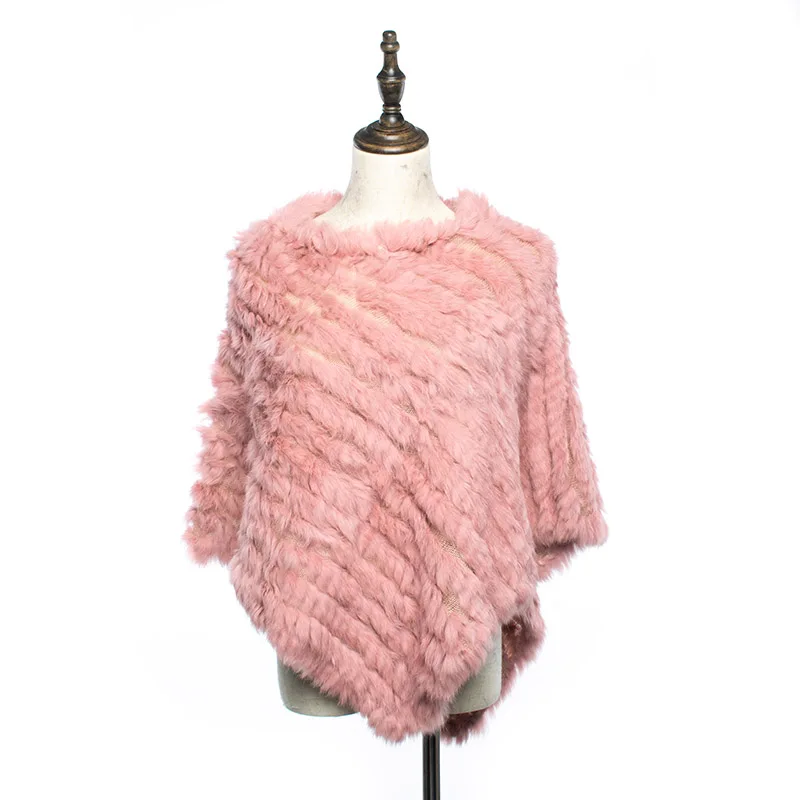 skin pink Женское пончо с кроличьим мехом без рукавов, вязаная накидка, Женская шаль, весна-Зима, модная треугольная пушистая женская накидка - Цвет: skin pink