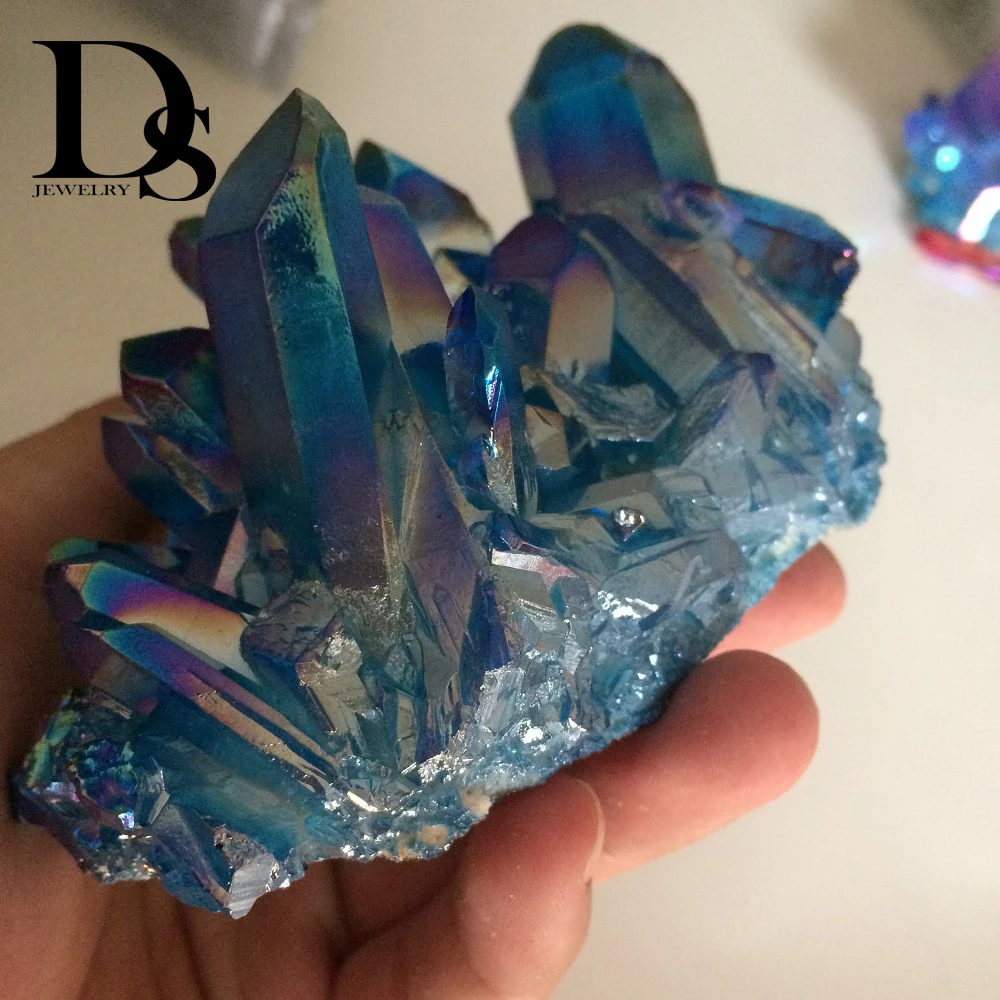 

260-300g Blue Angel Aura Titanium Quartz Crystal Cluster Wand Points Rough Quartz Healing Topaz Lemurian Seed Prism Charms