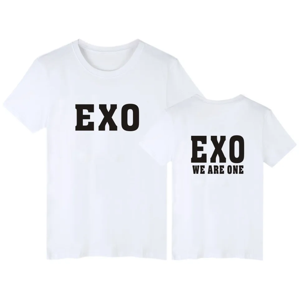 EXO Short Sleeve Tee Shirt Men Funny Summer Style Fashion Casual 4XL Cotton T-shirt Kpop Black XIUMIN SEHUN Tshirt Women | Мужская