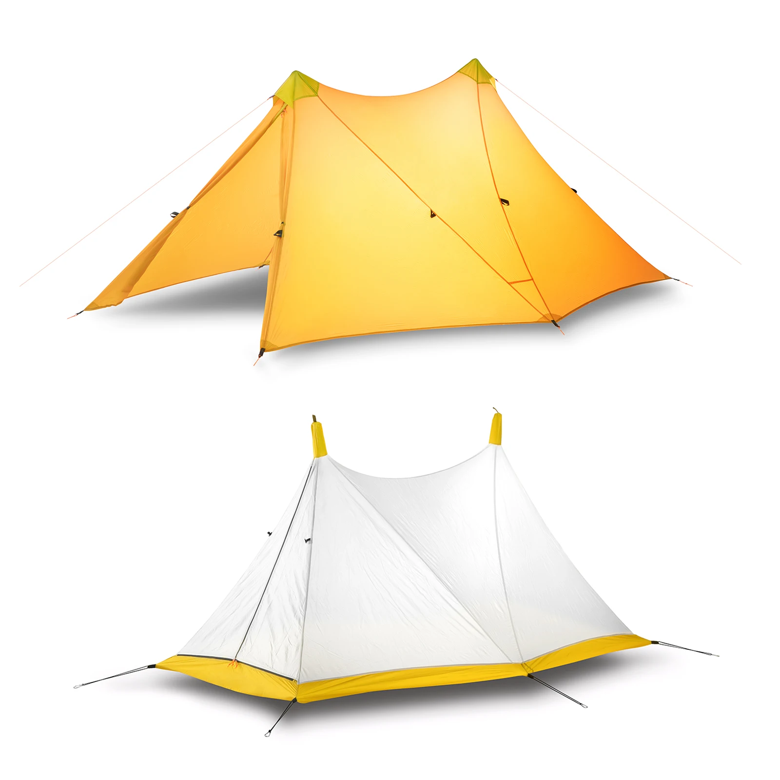 orange-yellow 1,4 кг Ультралайт 2 человека 4 сезона кемпинговая палатка нейлон силиконовое покрытие Rodless 2-tower большая палатка 570 г Flysheet& 830 г Внутренняя палатка - Цвет: orange-yellow