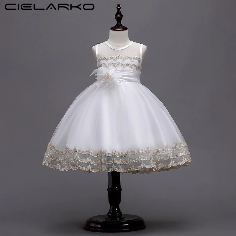 Cielarko/платье для девочек нарядное Белое Бальное Платье принцессы на день рождения