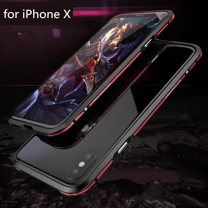 Чехол для Apple iPhone X Роскошный ультра тонкий защитный чехол алюминиевый бампер Рамка металлический чехол+ 1 задняя наклейка