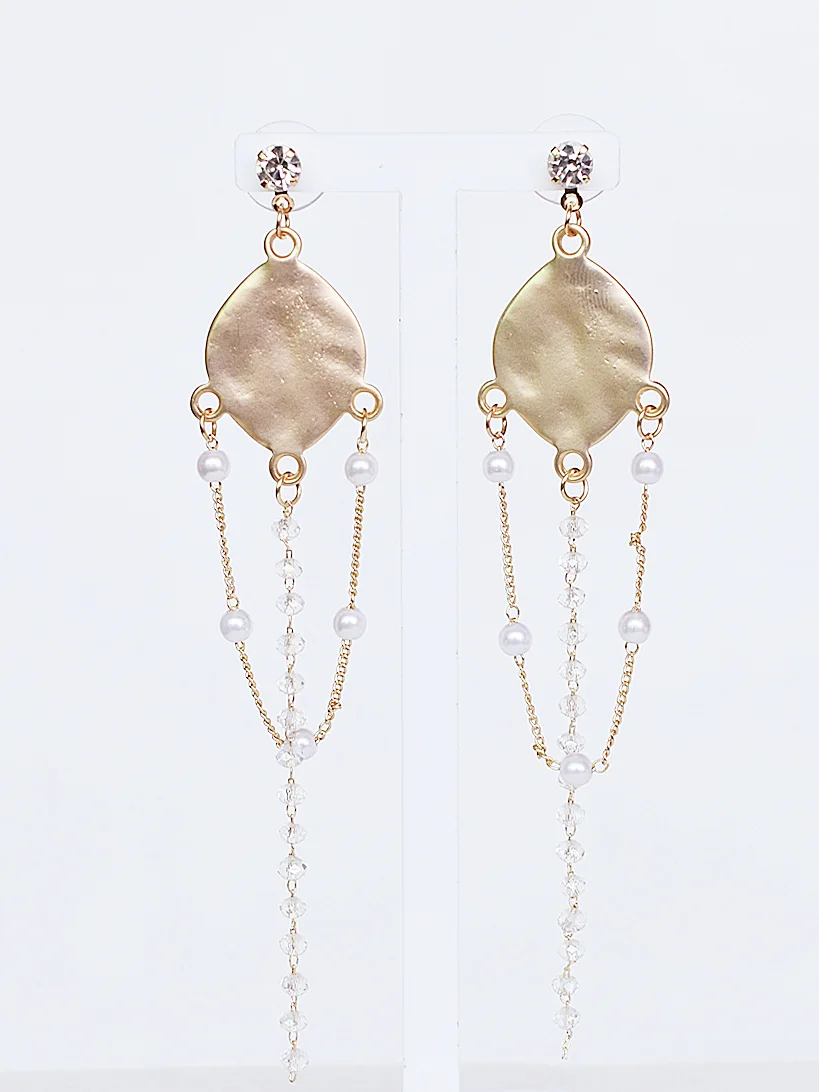 Fashion Tassel Long Drop Earrings Pearl Irregular Pattern Matte Gold For Girl Gift Party | Украшения и аксессуары