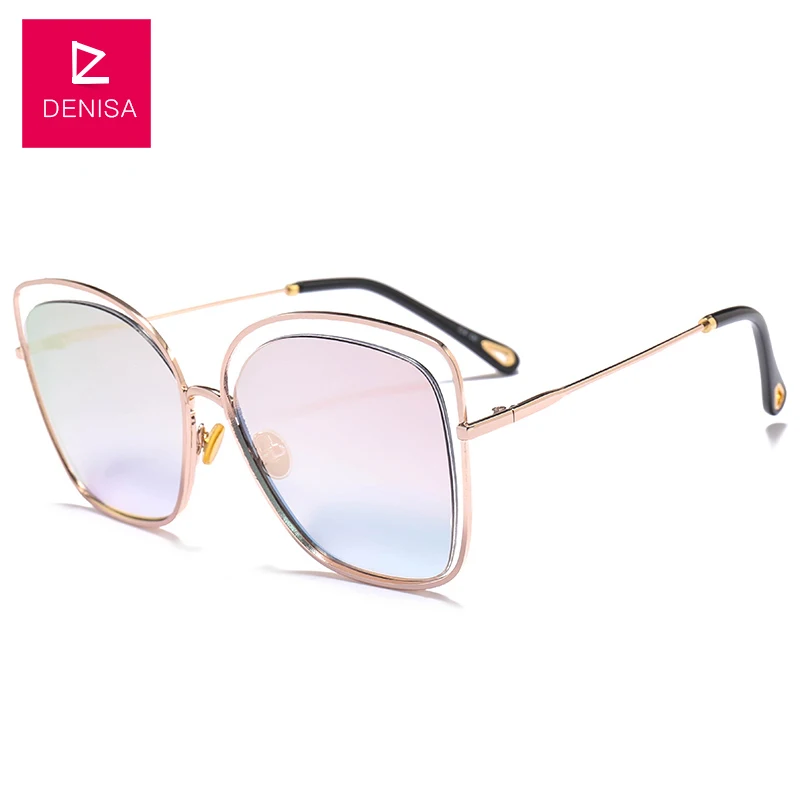 Gold Pink DENISA выдолбленные солнцезащитные очки кошачий глаз женские сексуальные модные градиентные солнцезащитные очки для девочек UV400 lunette de soleil femme G18402 - Цвет линз: Gold Pink