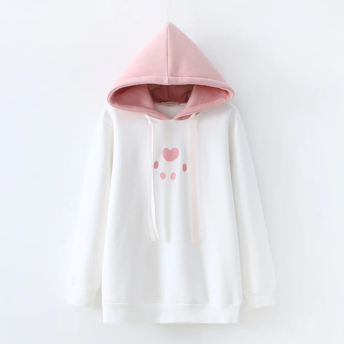 Kawaii Толстовка Осень Зима вышитый с капюшоном плюс бархат дикая толстовка куртка