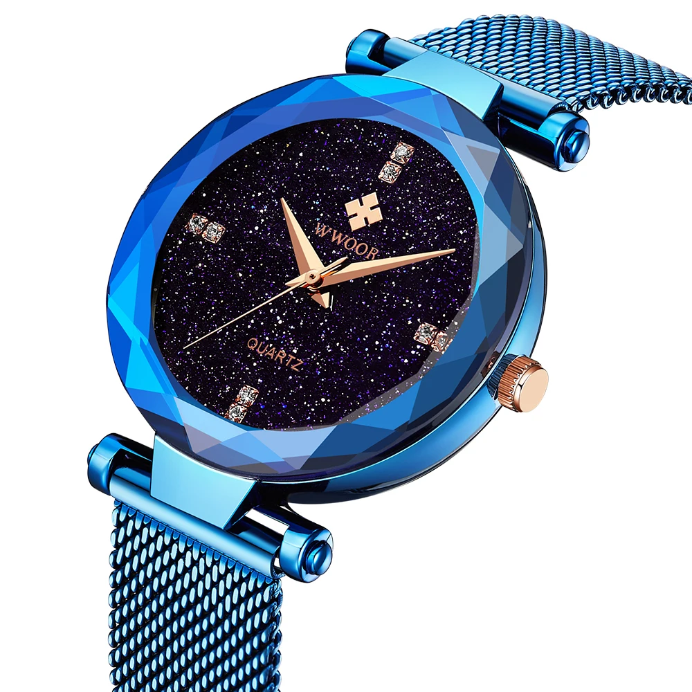 

reloj mujer 2019 Hot Sell Bracelet Quartz Watch Women Luxury Brand Blue Stainless Steel ultra-thin Dial Ladies Watch Rhinestone
