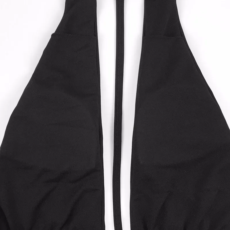 Black Sexy V Neck Halter One Piece Swimsuit Monokini Women Split High Waist Swimwear Bandage Backless Bathing Suits Beach Wear | Спорт и