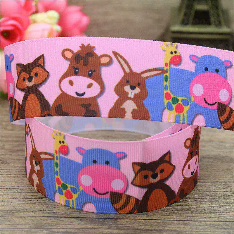 DHK 1 5 '❐ ярдов животное корова Narwhal Единорог Печатный Grosgrain Hairbow головной убор