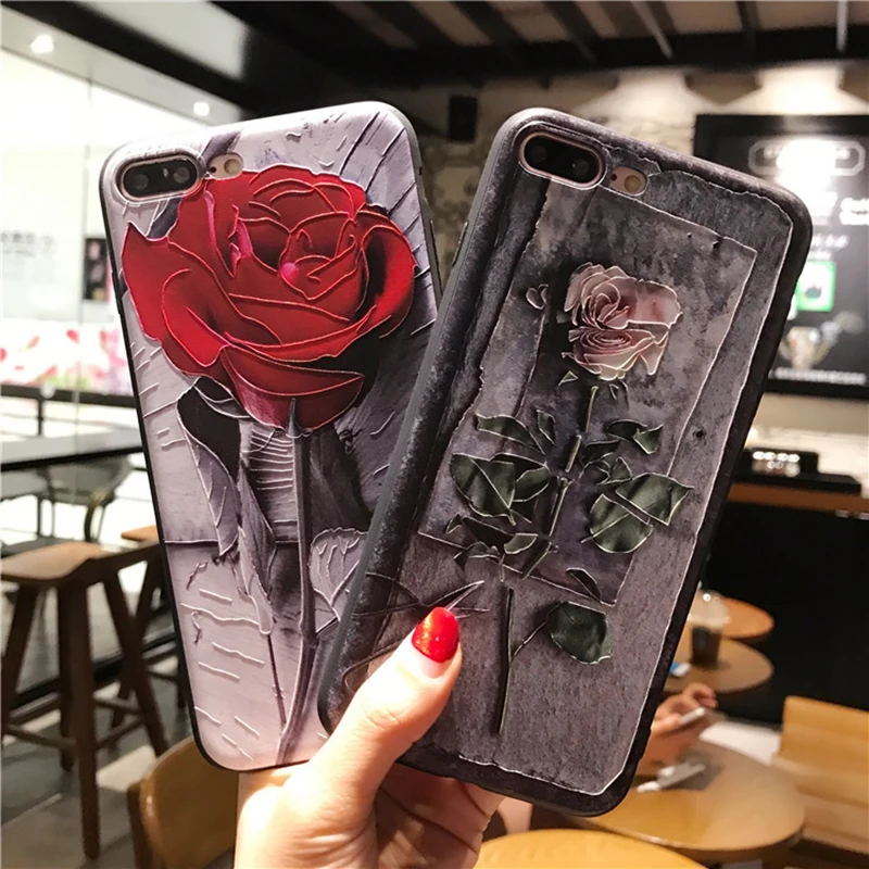 Роскошный чехол для телефона с 3D рельефным цветком iPhone X 8 7 6 S плюс Мягкие
