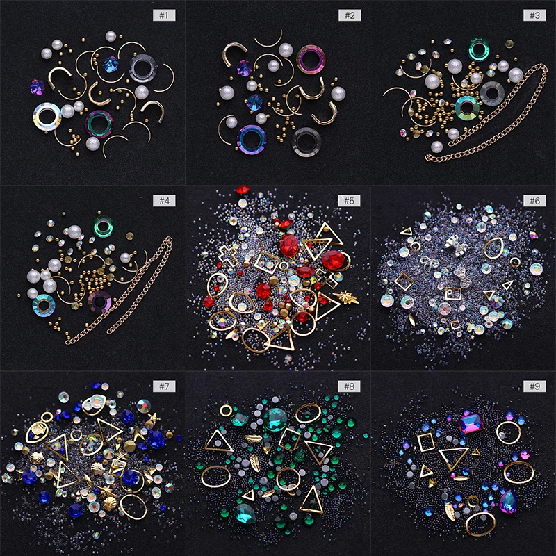 3d-украшения для ногтей смешанные геометрические Луна Форма красный накладные