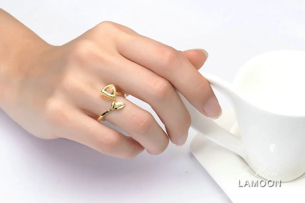 LAMOON 6 мм 2.4ct натуральный треугольник цитрин регулируемое кольцо 925 пробы серебро натуральный драгоценный камень ювелирные изделия для женщин LMRI034