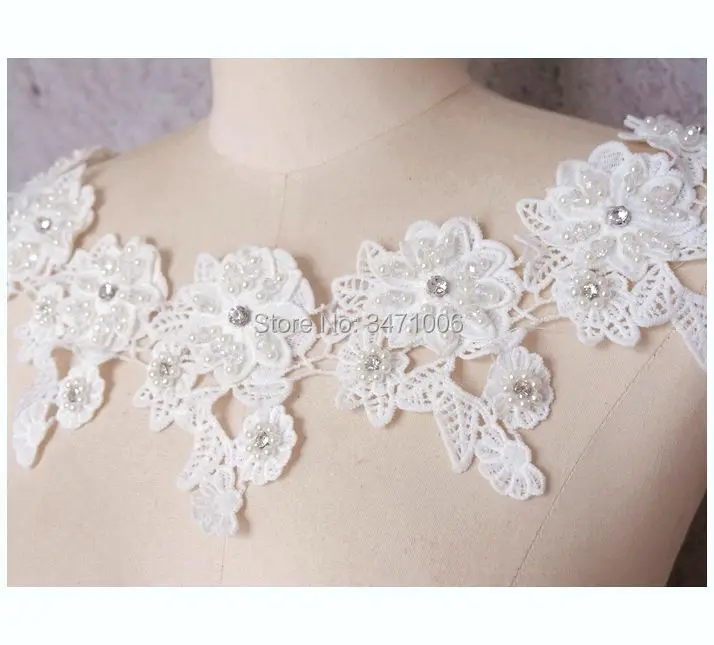 5 pieces/ Embroidery lace flower Appliqued Crystal Jacquard DIY Ribbon Wedding dress Sewing Rhinestones Trims pearl 3D Patches | Дом и сад