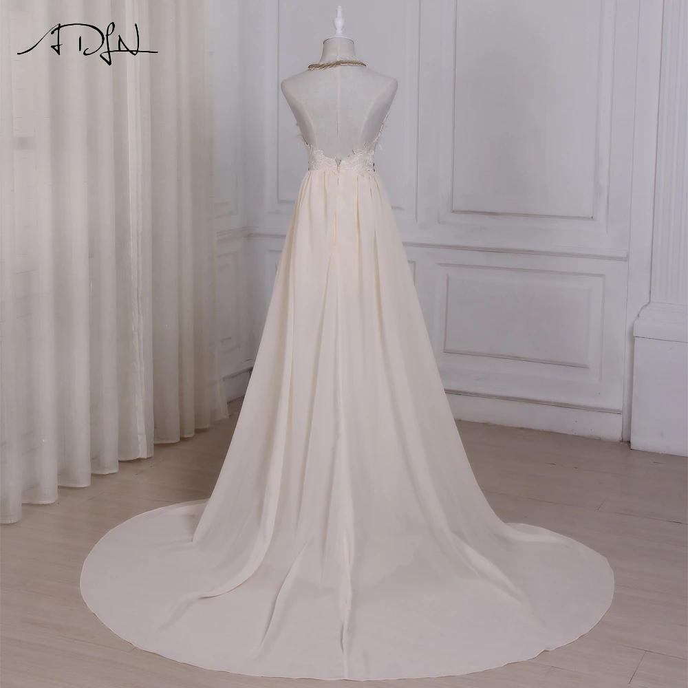 ADLN сексуальный летний бежевый свадебный наряд Холтер без рукавов шифоновое