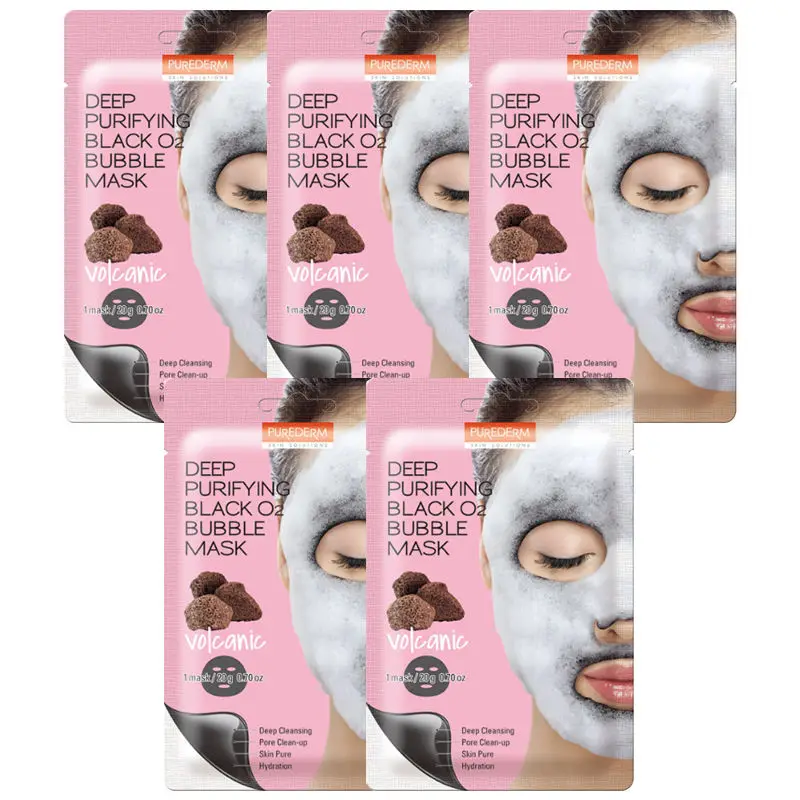 Volcanic Mask 5pcs PUREDERM глубокая Очищающая черная маска O2 пузырьковая маска 20 г вулканическая маска для лица маска для удаления угрей отбеливающая маска на древесном угле - Цвет: Volcanic Mask 5pcs