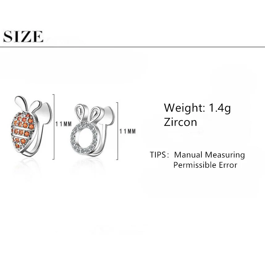 

New Asymmetry Rabbit Carrot Zircon Ear Clip Earrings For Women Trend Creative 925 Sterling Silver Party Gifts Jewelry SAE369