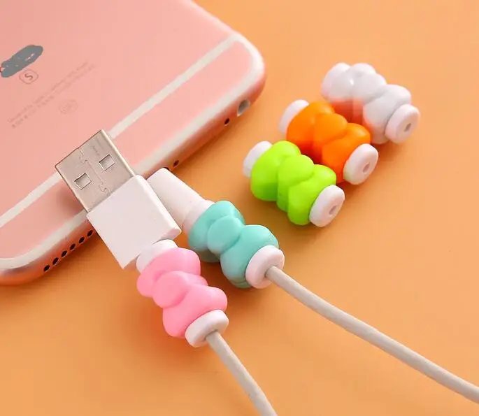 50 шт./лот бантом Стиль протектор для кабеля наушников яркие наушники USB кабель