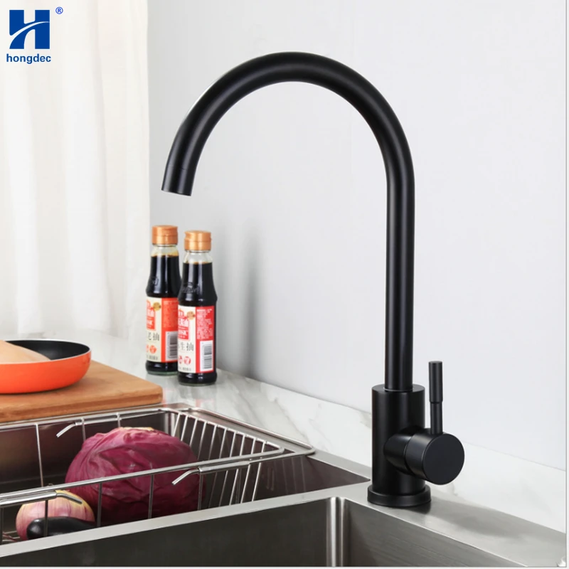 

Hongdec Modern Hot Cold Mixer Stainless Steel Single Handle black Kitchen Sink Faucet