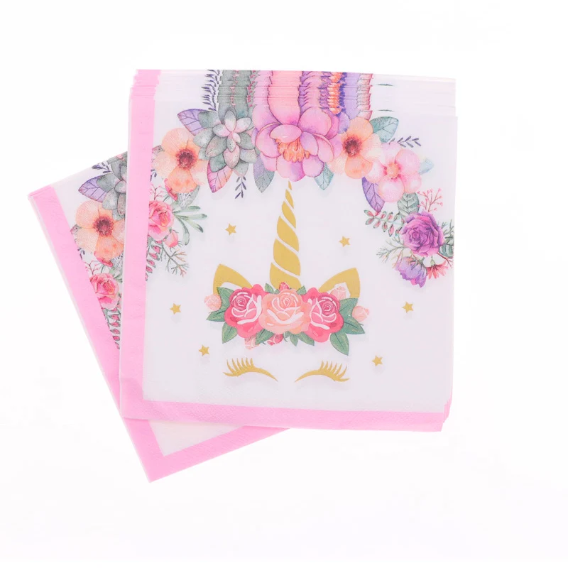 Napkin 20pcs 20 шт./розовое полотенце с единорогом для ресниц, свадебные украшения для дня рождения - Цвет: Napkin 20pcs