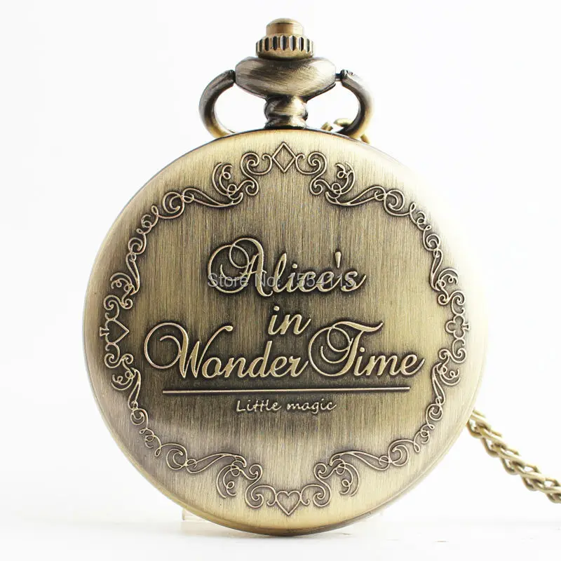 100pcs/lot Hot Sale Bronze Quartz Pocket Watch Top Quality Analog Alice in Wonderland Flip Watches Wholesale | Наручные часы