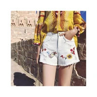 summer casual denim short shorts high waist embroidery floral jean woman women plus size 5xxxxl bottom overalls loose jeans 2018