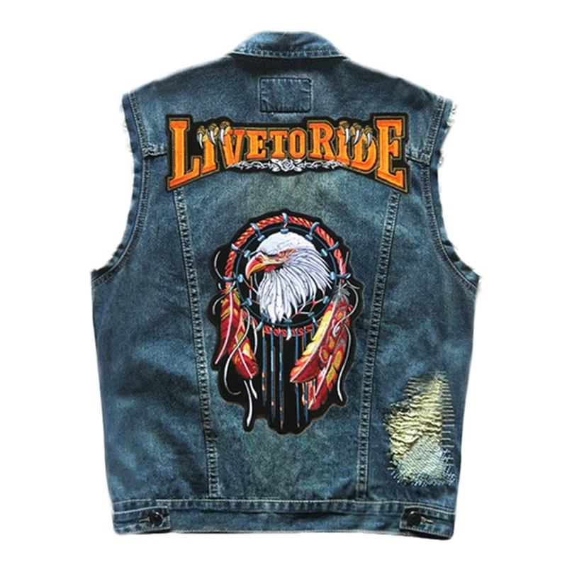 KYF-007 HEROBIKER мотоциклетный жилет Для мужчин локомотив ретро Винтаж светоотражающие мигающий джинсовый жилет Motorsiklet синий пиджак безопасности Moto жилеты - Цвет: KYF-007