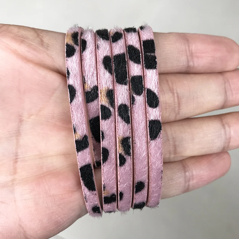 Pink 5 мм плоский из искусственной кожи шнур/леопардовый узор кожаный канат/ювелирные изделия фурнитура Аксессуары/модные ювелирные изделия/Браслеты материалы - Цвет: Pink