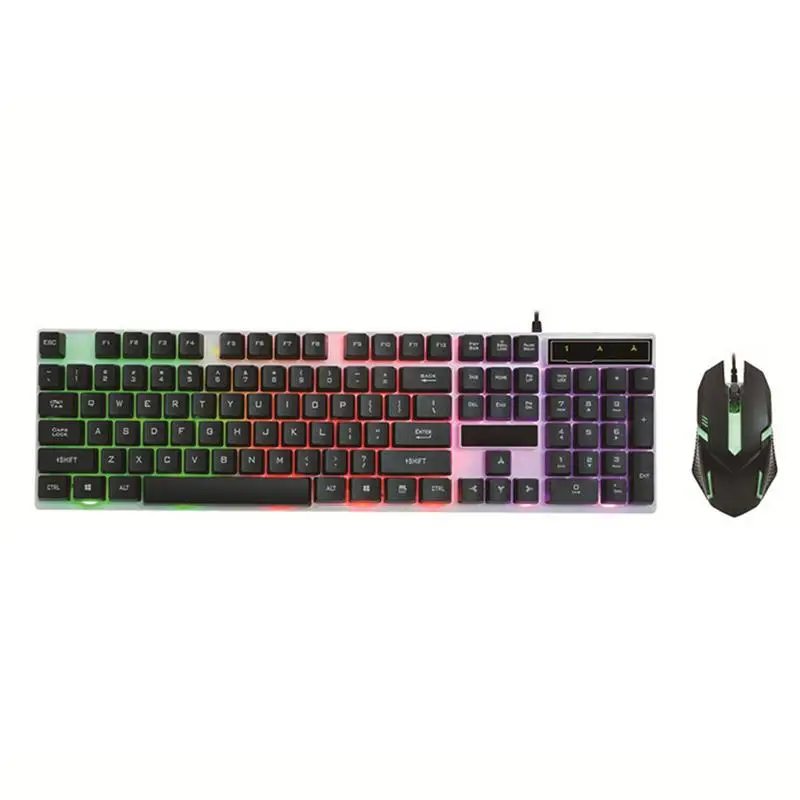 Водонепроницаемый проводной USB PC Gamer подвеска механическая клавиатура и мышь набор фотоэлектрический ноутбук компьютер клавиатура с подсветкой - Цвет: A