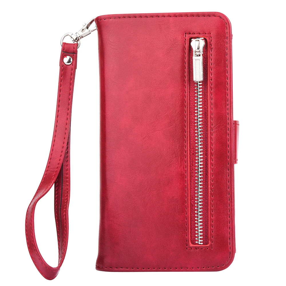 Rose Red Кожаный чехол-кошелек на молнии для iPhone 11 11 Pro Max, магнитный чехол-книжка для iPhone Xs Max XR X 8 7 6 6S Plus, чехол с ремешком - Цвет: Rose Red