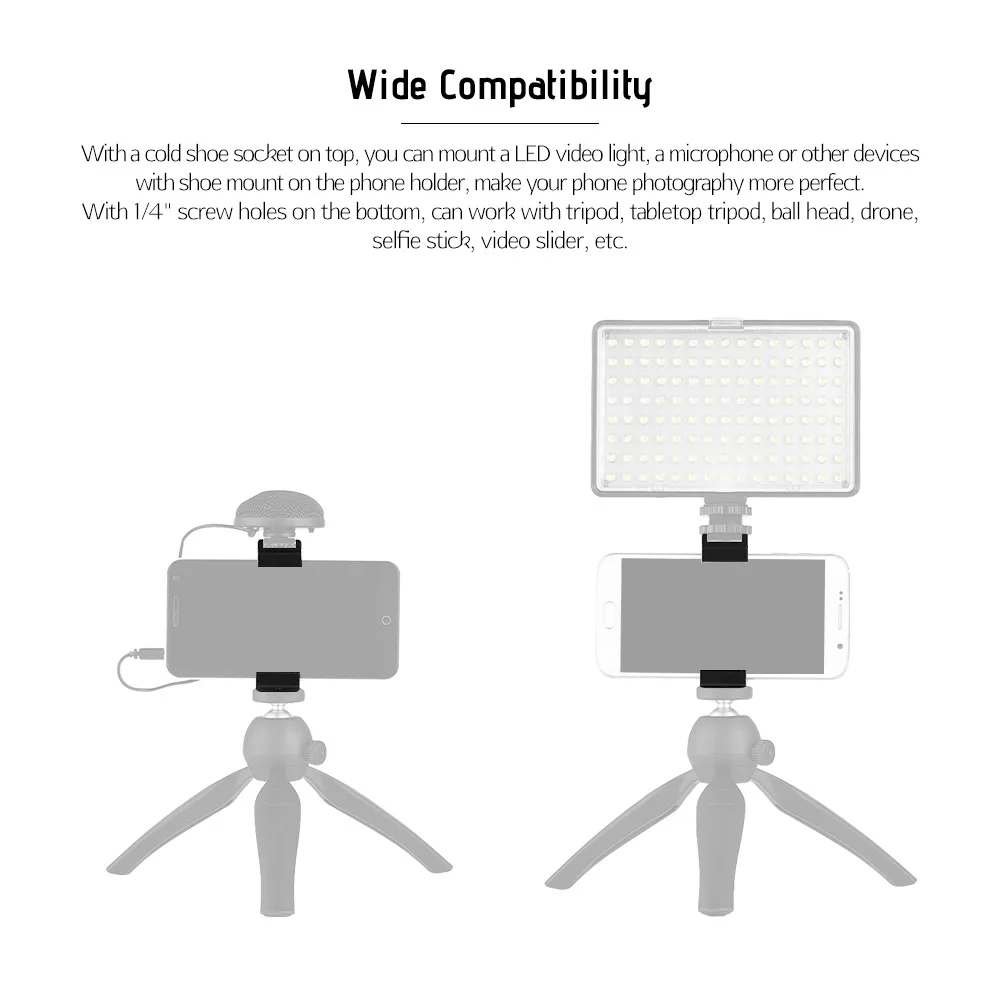 Andoer Q12 алюминиевый сплав регулируемый держатель телефона клип 1/" винтовые отверстия ж/Холодный башмак разъем для iPhone samsung huawei Xiaomi