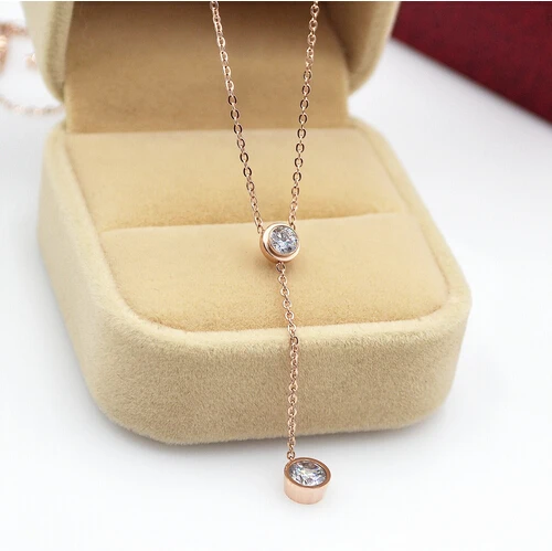 Розовое золото цвет 316l нержавеющая сталь 2 Кристалл ожерелья подвески bijoux модное
