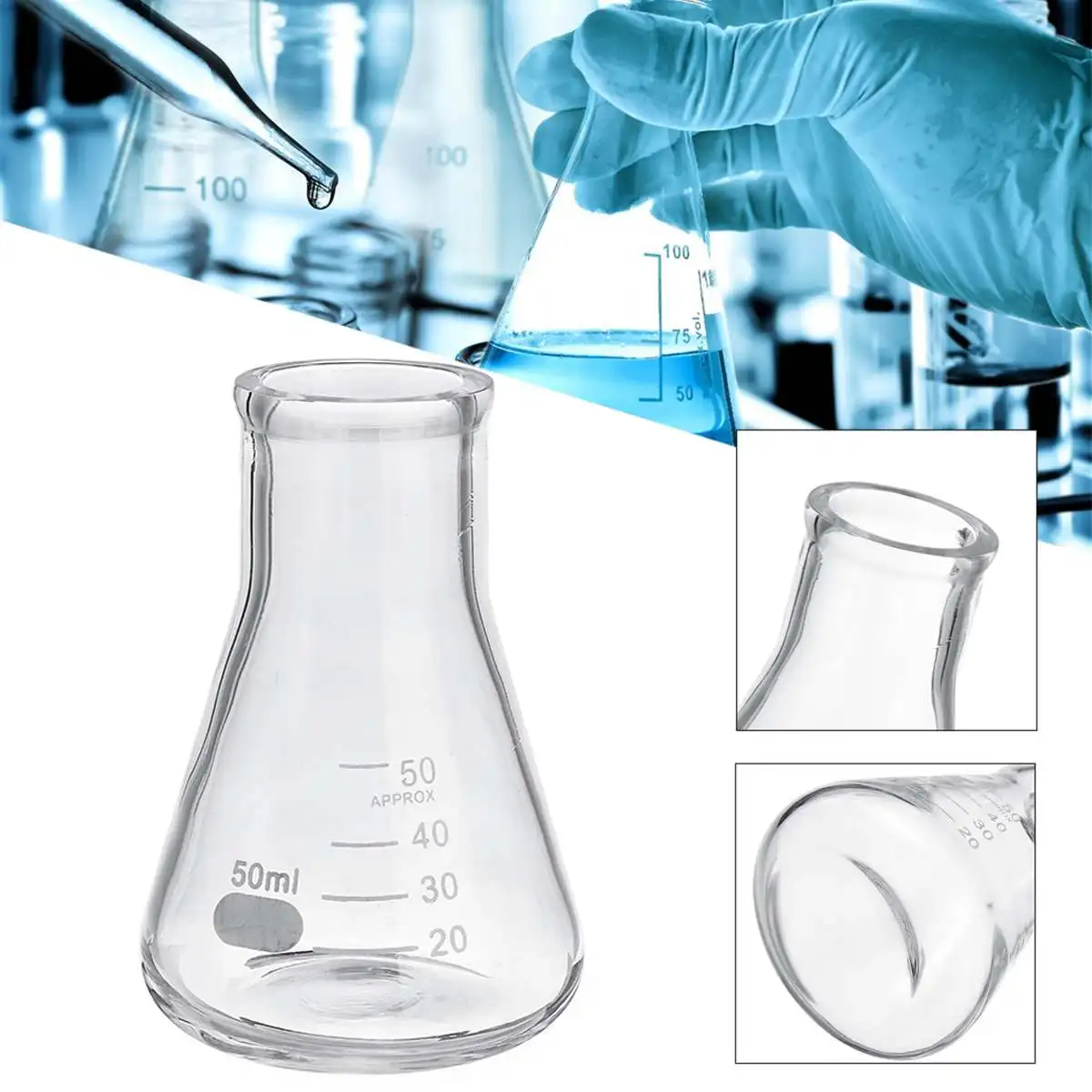 2 шт прозрачная научная стеклянная колба Erlenmeyer лабораторное обучение химические эксперименты сосуды стеклянная посуда лабораторное оборудование