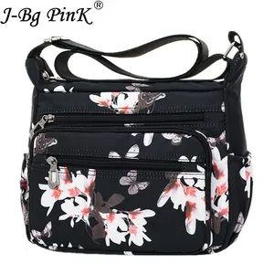 J-BG-розовые дизайнерские дамские сумочки, женские водонепроницаемые нейлоновые сумки через плечо с цветочным принтом бабочки в стиле ретро