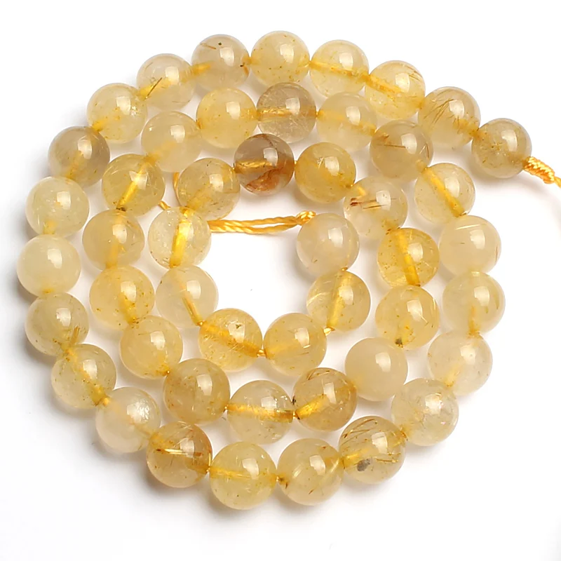 Бусины из натурального камня золотые рутилированные кварцевые круглые бусины