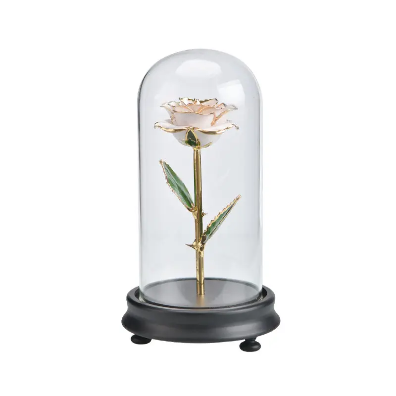 white rose 24K золото окунутая настоящая Роза в стеклянном куполе красота и чудовище искусственный цветок украшение подарок для свадьбы Рождество День рождения - Цвет: white rose