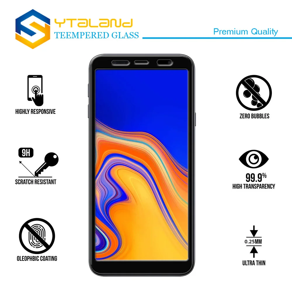 Ytaland для Samsung Galaxy J4 Plus полное покрытие клеевое закаленное стекло Премиум 9H +