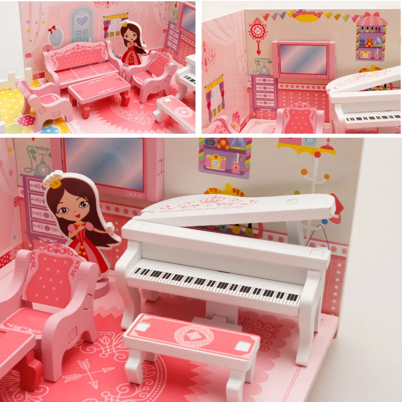 Kids Princess Wooden Assemble DIY Doll House Toy Lovely Houses Buliding Kits Girls Living Room Birthday Gift DX37 | Игрушки и хобби