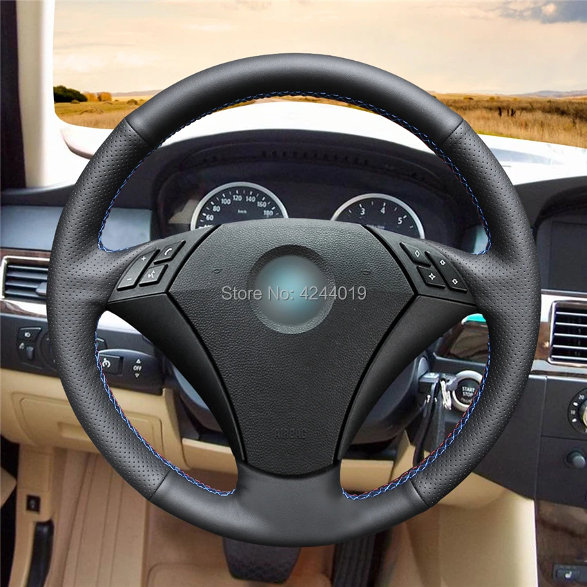 

Steering Wheel Cover Steering Wrap Black Leather Hand Sewing DIY For BMW 530 523 523li 525 520li 535 545i E60