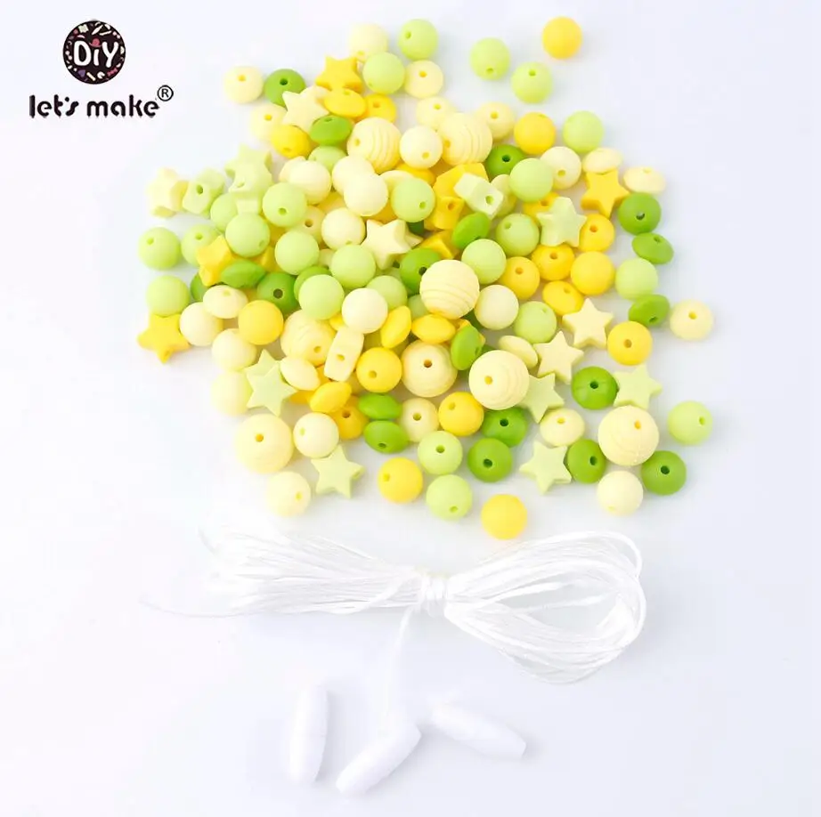 yellow silicone bead Silicone Beads 100pcs Screw Thread Carved Shaped Silicone Teether Beads Mini Star DIY Nursing Jewelry Accessories Beads Set - Цвет: yellow silicone bead