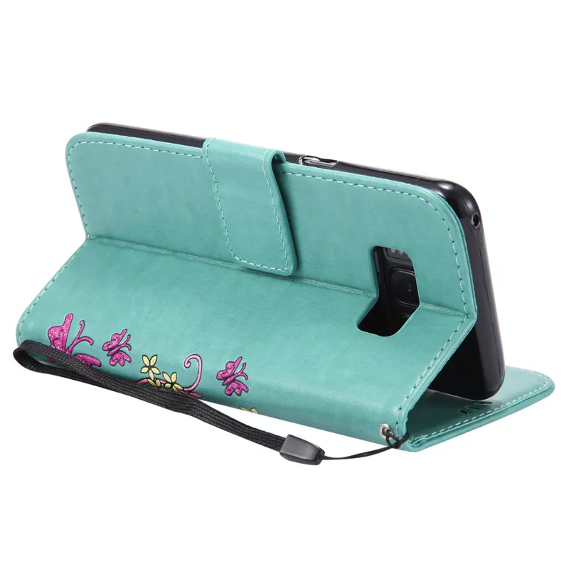 Роскошный кожаный флип чехол с объемным цветком и бабочкой для Samsung Galaxy S3 S4 S5 Mini S6