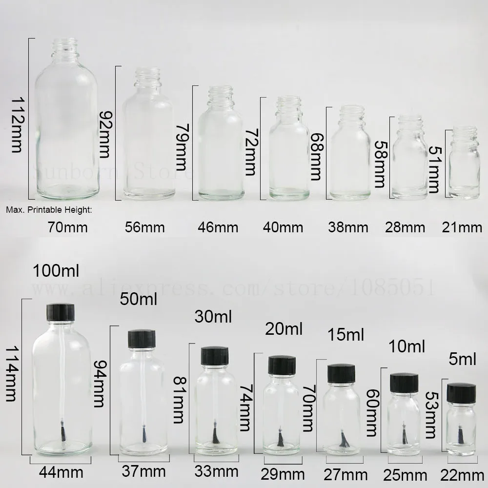 

Amber Clear Glass Nail Polish Bottle Empty With Lid Brush Cosmetic Containers Nail Glass Bottles with Brush 5ml 10ml 1oz 50ml