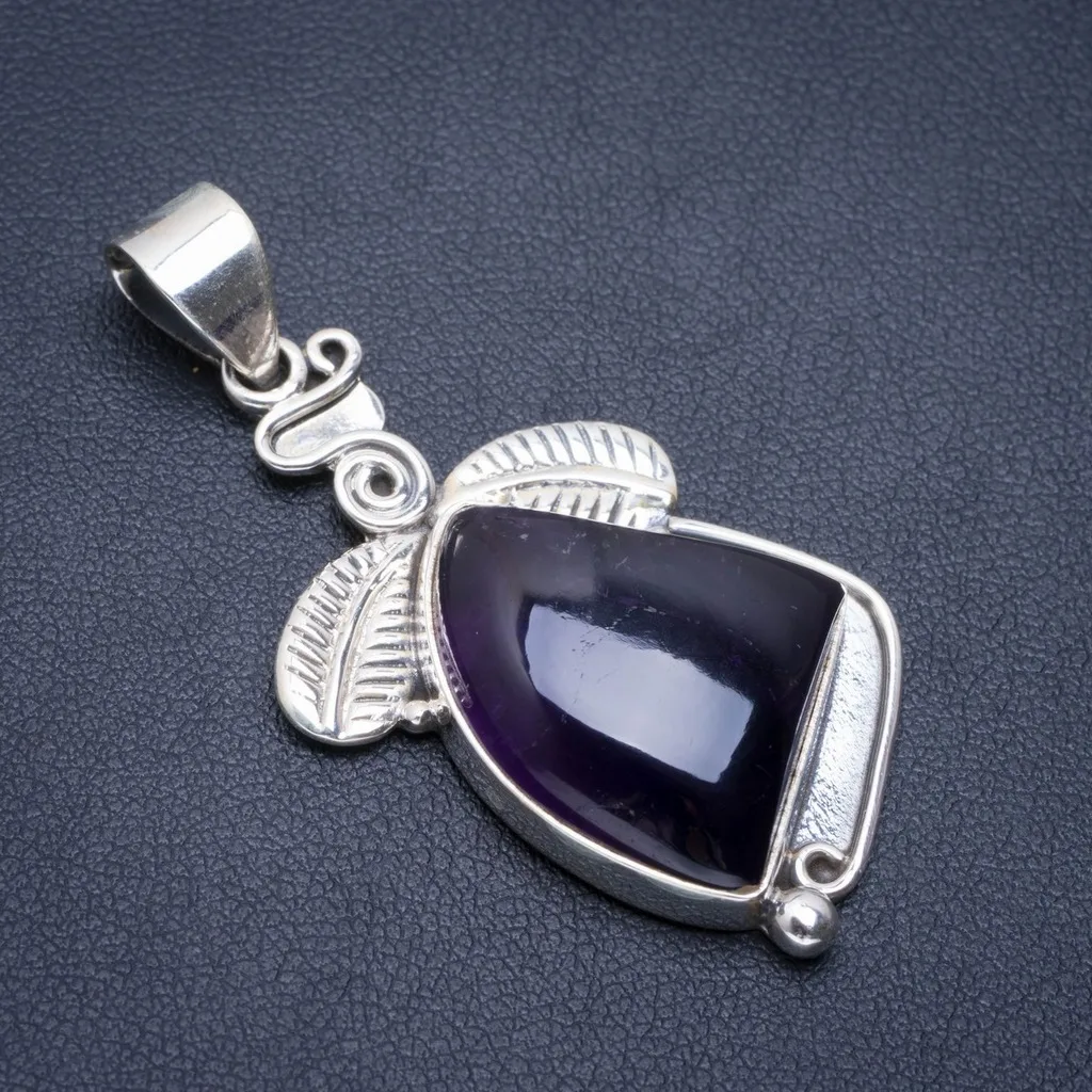 

Natural Amethyst Handmade Unique 925 Sterling Silver Pendant 2" A1710