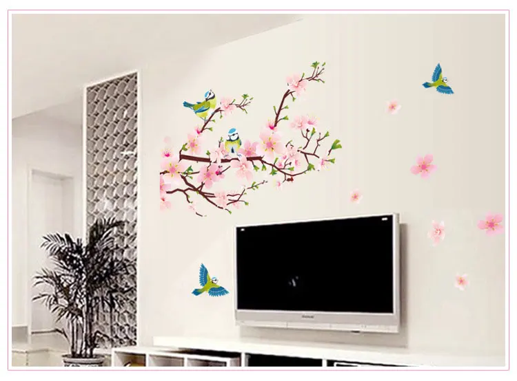 Романтический Peach Blossom и Ласточка ПВХ Съемный номер этикета Книги по искусству DIY настенные Стикеры Домашний Декор Лидер продаж Популярные наклейки