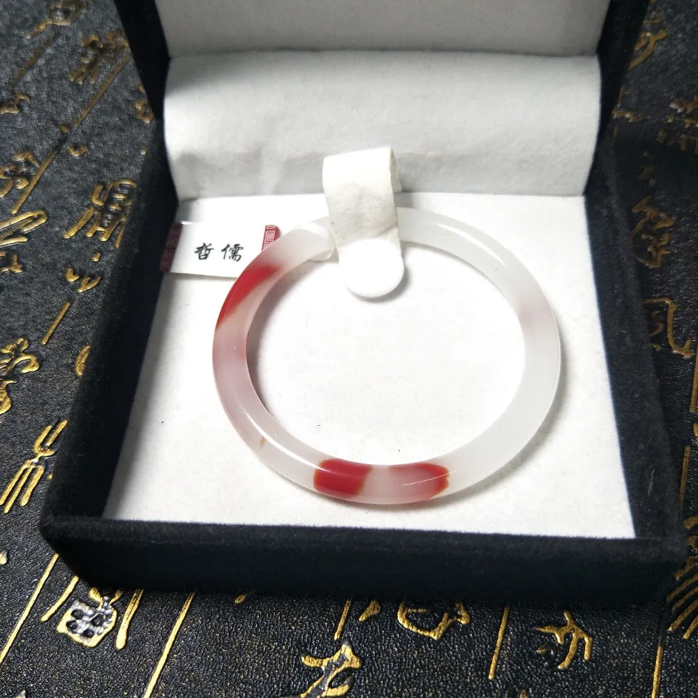 

Send A certificate natural chicken blood jade bracelet Finely crafted red and white two-color 54-61mm female bracelet Jewelry