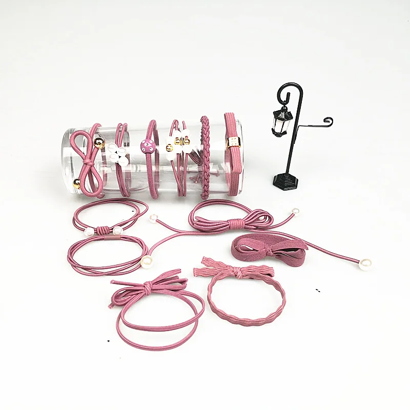 

Hair Accessories Pearl Elastic Rubber Bands Ring Bright Purple Pearl thread flower ponytail hair rope 12PCS 5CM with receive box