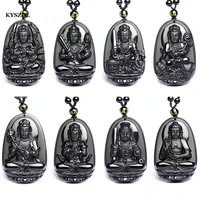 kyszdl high quality natural obsidian carved eight buddha lucky amulet pendant necklace women and men pendants jewelry gift